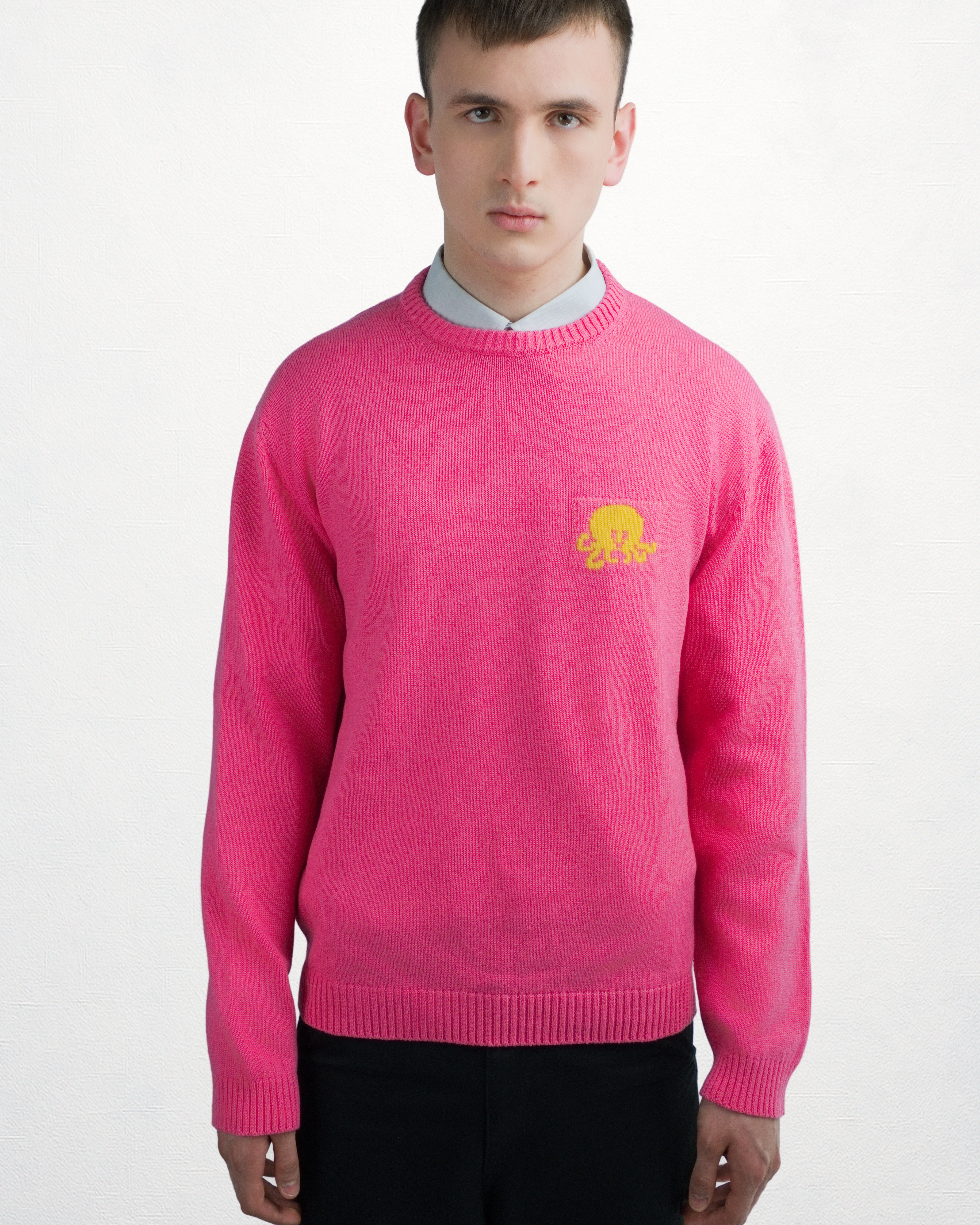 SQUID – Pinkfarbener Pullover mit gelbem Oktopus