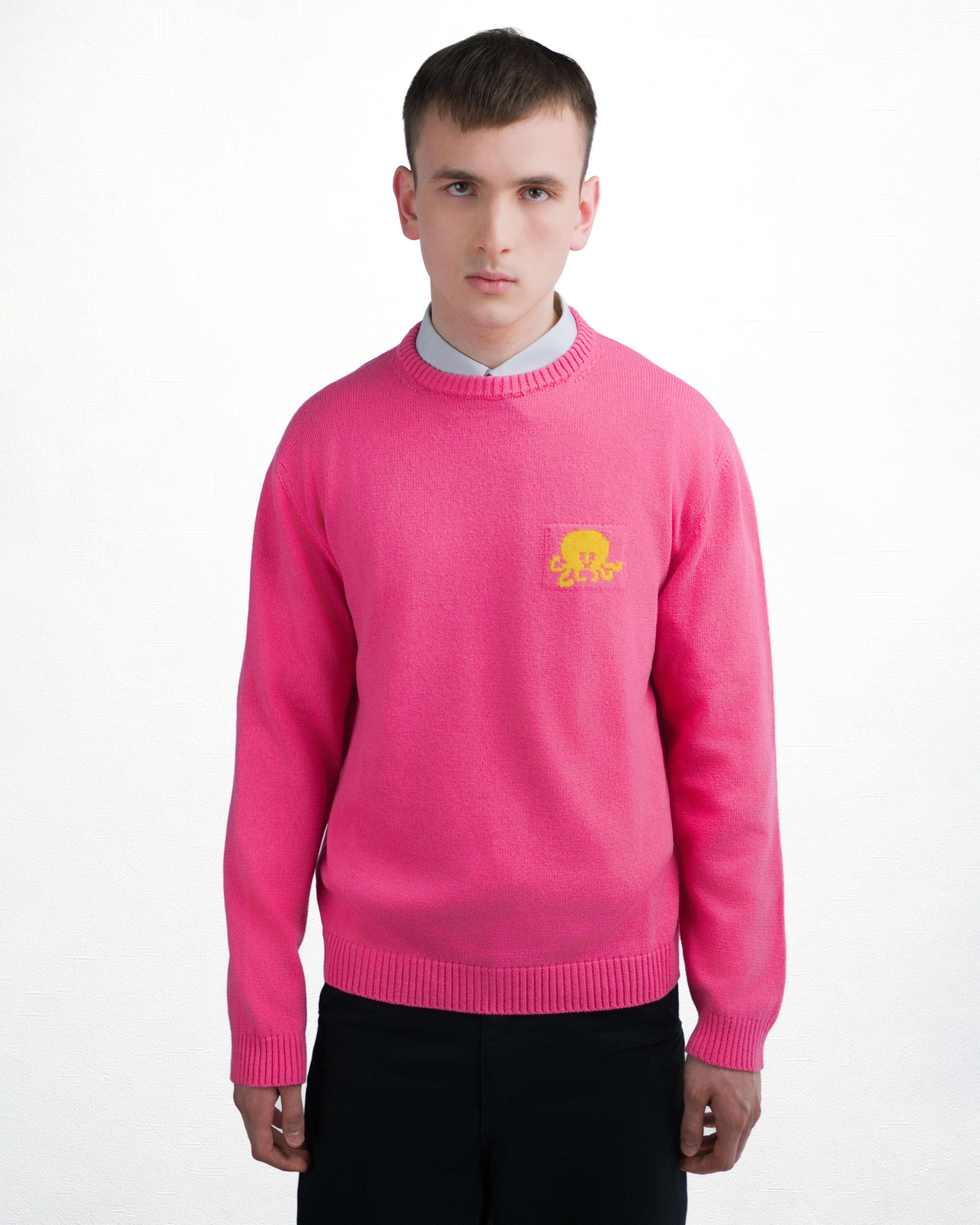 SQUID – Pinkfarbener Pullover mit gelbem Oktopus