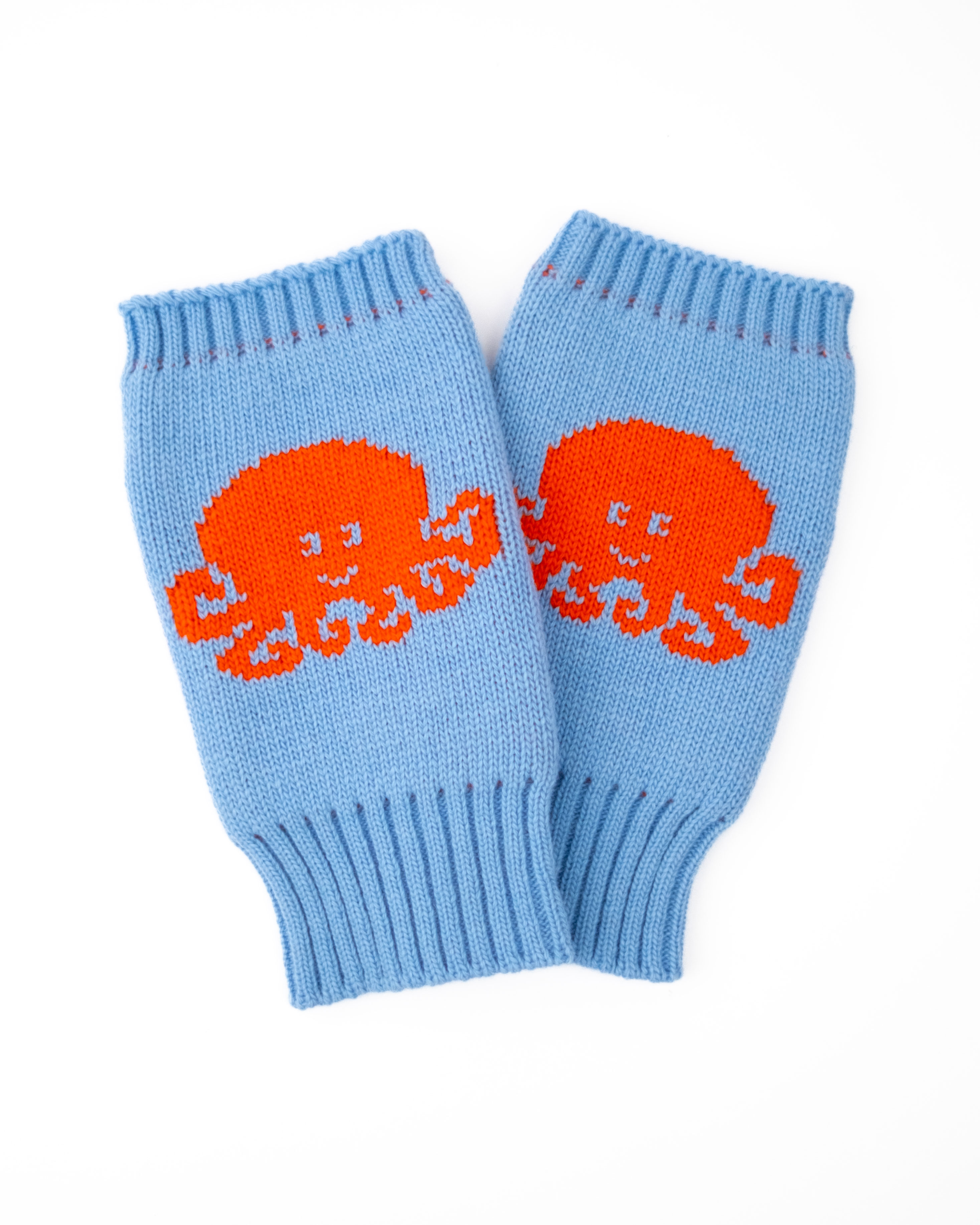 NATURAL – Pulswärmer aus Merinowolle in Hellblau & Orange